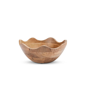 Tazón Artesanal de Madera Natural de Acacia/Mango con Borde Festoneado Grande, Tazón para Servir Ecológico para Frutas y Ensaladas, Utensilios de Cocina - Product Image 1