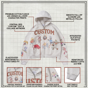 Sweat à capuche personnalisé avec logo graphique DTG, streetwear, coton, oversize, coupe courte, fermeture éclair intégrale, vente en gros, sweats à capuche graphiques personnalisés pour hommes - Product Image 4