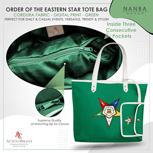 Eastern Star <b>Masonic</b> Green Waterproof Zipper Tote Bag | Embroidery Design Unisex <b>Masonic</b> Regalia <b>Gift</b> for Members - Product Image 5