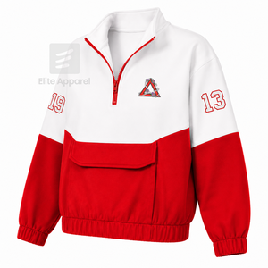 Delta Sigma Personalizado |   Suéter con Cierre de Cremallera de un Cuarto de Cuerpo de la Hermandad Theta, Color Rojo y Blanco, Logotipo Bordado, Informal para Mujer, Ropa Griega - Product Image 2