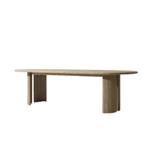 Luxury <b>Outdoor</b> Dining <b>Table</b> Solid Teak Modern Oval Top Sculptural Fluted Pedestal Base Premium Craftsmanship Waterproof - Product Image 1