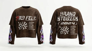 Camiseta de Manga Corta Personalizada con Serigrafía, Diseño de Llamas en las Mangas, Estilo Urbano Hip Hop, Oversize, 100% Algodón - Product Image 2