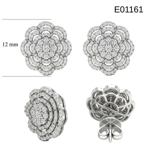 Hong Kong Jewelry's High Quality 18K White Gold Stud Earrings Romantic Vintage Design Diamond Women's Flower Shape Wedding - Product Image 6