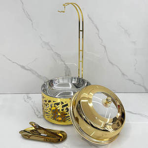 Chafing Dish <b>Buffet</b> Food Warmer Gold Finish Ornate Pillar Stand Glass Lid Wedding Catering <b>Server</b> - Product Image 6