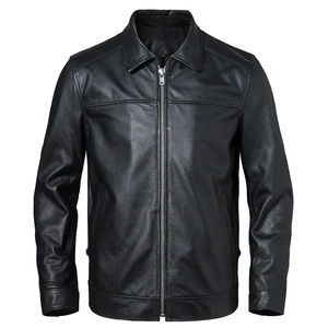 Blouson de moto matelassé en polyester marron pour homme grande taille avec col montant en fourrure de mouton, fermeture éclair, effet délavé et respirant - Product Image 2