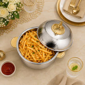 Premium Stainless Steel Double <b>Wall</b> Insulated Casserole with Gold Handle Food Grade Hot Pot Elegant Serving Bowl for Home Dining - Product Image 2