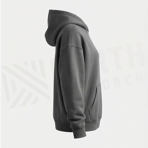เสื้อฮู้ดดี้โอเวอร์ไซส์ผ้าฝ้ายสำหรับผู้ชายและผู้หญิง แบบสวมหัว ไหล่ตก พิมพ์ลายโลโก้ได้ตามสั่ง สีสันปรับแต่งได้ - Product Image 3