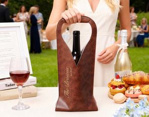 Porta Vino de Cuero Genuino con Logotipo Personalizado, Venta al por Mayor, Porta Vino de Cuero Premium para una Sola Botella, Bolsa de Regalo LEB-0061 - Product Image 1