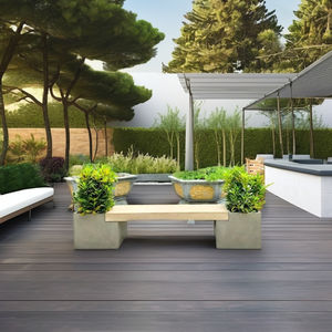 Banc de patio extérieur rectangulaire en béton moderne, léger et durable avec jardinière, écologique et résistant à l'eau pour les parcs - Product Image 5