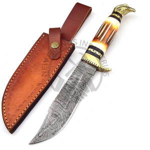 Nouvelle édition de couteau de chasse artisanal en acier Damas de 12 pouces avec manche en os de chameau gravé, couteau Bowie en acier Damas forgé à la main - Product Image 2