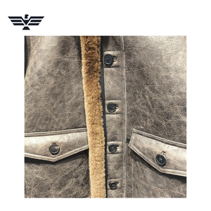Blouson aviateur en cuir véritable pour homme, doublure en fausse fourrure, col rabattable, simple boutonnage, imperméable, à capuche, pour l'hiver - Product Image 6