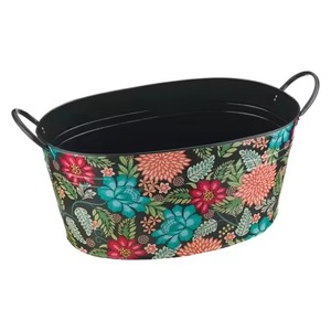 Bac à Boissons Multifonctionnel en Métal Ovale à Motifs Floraux, Grand Seau à Glace pour Bière, Refroidisseur de Boissons pour Fêtes avec Poignées pour Bar à Domicile et Événements - Product Image 1