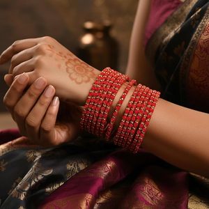 Bracelets en verre soufflé rouge avec incrustation de strass en cristal, forme géométrique, pour femmes, style romantique de mariage - Product Image 2