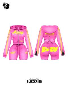 Women 2 Piece Tracksuit Set | <b>Zip</b> <b>Up</b> Hoodie and Shorts | Ladies Streetwear Graphic Print OEM Custom Logo - Product Image 3