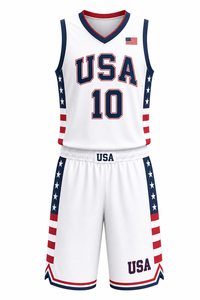 Conjunto de uniforme de baloncesto personalizado de EE. UU. para hombre, camiseta y pantalones cortos sublimados, transpirables, de secado rápido, ropa de entrenamiento para equipo, kit deportivo para adultos - Product Image 4