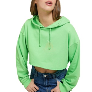 Elegante cómodo con capucha Crop Top 100% algodón Fleece Casual Mujer Sudadera con capucha con bolsillo de canguro - Product Image 4