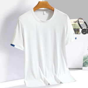 <b>Men's</b> Summer Premium Quality Polyester/Cotton Knitted Custom Printed ODM Casual T-<b>shirt</b> Single Button Short Sleeve <b>Collarless</b> - Product Image 4