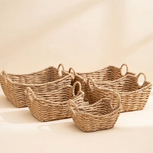 Customized Size Water Hyacinth <b>Basket</b> Set OEM ODM Handwoven Rectangular Storage Bin For <b>Shelf</b> Closet Organizer Factory Supply - Product Image 1