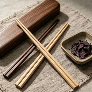 Biodegradable <b>chopsticks</b> Wooden <b>Chopsticks</b> Round Smooth Surface <b>Reusable</b> Wabi-Sabi Design Travel Flatware Set - Product Image 2