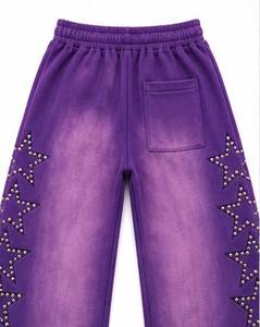 Ensemble de survêtement dégradé violet pour homme avec étoiles en strass, sweat à capuche zippé et pantalon large, streetwear décontracté d'hiver - Product Image 6