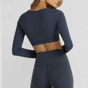 Camiseta Deportiva de Manga Larga con Cuello en V para Mujer, Diseño Crop Top, Ajuste Musculoso, Spandex/Nylon, Alta Elasticidad, Precio Bajo - Product Image 6