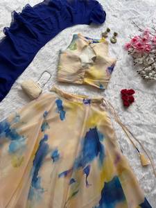 Lehenga Choli Azul Acuarela para Mujer con Dupatta Azul Rey con Volantes para Boda India - Product Image 5