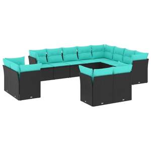 Conjunto de sofás de jardín negros con cojines azules - Product Image 2