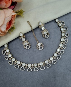 Modern Ethnic Geometric Cut Kundan <b>Necklace</b> <b>Set</b> With Matching Earring For Women Wedding Jewelry Traditional <b>Indian</b> Party Jewelry - Product Image 6