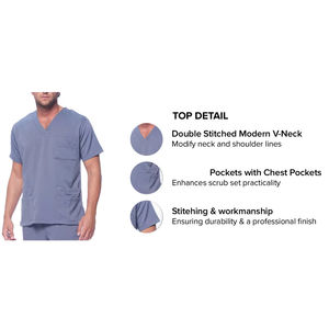 Tenues d'infirmière confortables de haute qualité en gros, ensembles de blouses médicales en tissu jersey extensible polyester-spandex pour usage hospitalier pour hommes - Product Image 3