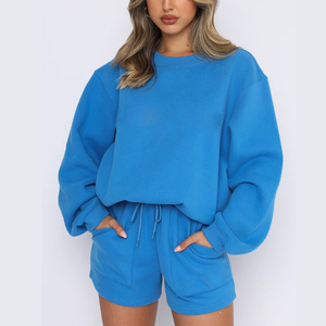 Conjunto de Sudadera y Pantalones Cortos Minimalistas para Mujer, Ropa Casual para Estar en Casa, Conjunto de Dos Piezas, Algodón Suave, Ropa Informal de Verano - Product Image 4