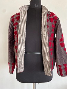 Bohemian Luxury <b>Velvet</b> <b>Jacket</b> with Bold Red Suzani Embroidery Handmade Full Sleeve <b>Women's</b> Outerwear - Product Image 3