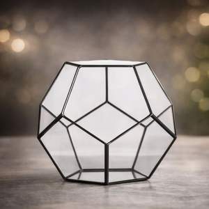 Terrarium en verre géométrique avec un design moderne à facettes, élément décoratif élégant pour table, étagère, salon, décoration intérieure - Product Image 1