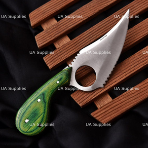 Cuchillo de caza personalizado con hoja de acero inoxidable, borde dentado, mango de madera verde, 8 pulgadas, funda de cuero negro para exteriores - Product Image 2