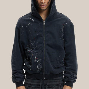 Sweat à capuche OEM Streetwear personnalisé, effet vieilli, double fermeture éclair, qualité supérieure, confortable et élégant pour homme - Product Image 2
