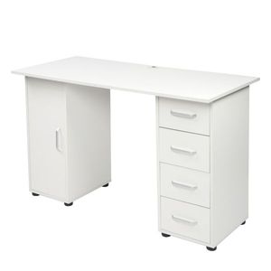 Scrivania Moderna Bianca con Una Porta e Quattro Cassetti, Tavolo per Computer Estensibile in Legno con Libreria Integrata - Product Image 3