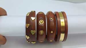 Ensemble de bracelets tendance en bois et laiton gravé, forme ronde, fait main, pour femme, collection Royal Charm Luxury - Product Image 4