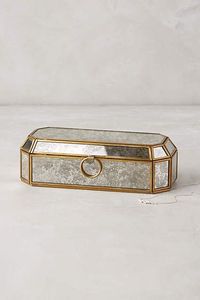 Gold-Tinted <b>Antique</b> Glass Jewelry Box with Gold-Colored Metal <b>Frame</b> Storage Organizer for Jewelry - Product Image 2