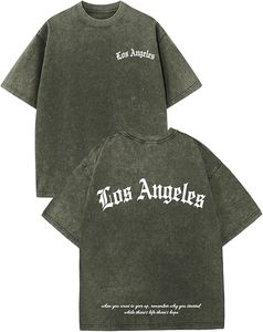 T-shirts graphiques amples pour hommes, style vintage Los Angeles, streetwear, coupe oversize, délavé à l'acide, hauts décontractés - Product Image 1