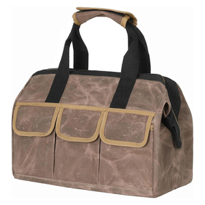 Bolsa de Herramientas de Lona Encerada de Alta Calidad, Resistente, OEM/ODM, 15 Pulgadas, Gris, Boca Ancha, Organizador, Cierre de Latón, 15 Bolsillos, Resistente al Agua - Product Image 1