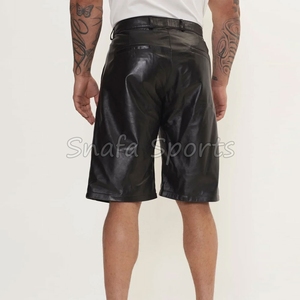 Shorts en cuir de vachette noir de haute qualité, confortables, respirants, coupe-vent, écologiques, taille mi-haute, décontractés, avec fermeture éclair et cordon de serrage - Product Image 2