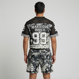 Custom Sublimation Mesh American Football Jersey <b>Crop</b> <b>Top</b> Shorts Set Casual Lightweight Streetwear Men Women Short Sleeve - Product Image 3