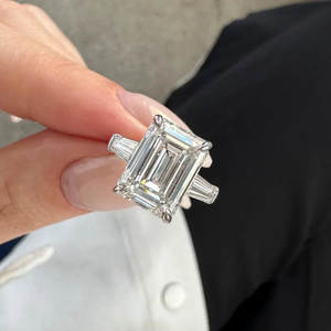 Five Carat <b>Emerald</b> Cut Moissanite Engagement <b>Ring</b> 925 <b>Silver</b> Prong Setting Three Stone Bridal <b>Ring</b> for Wedding Anniversary Party - Product Image 1