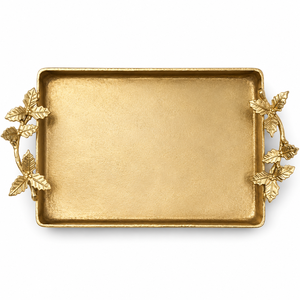 Plateau de service rectangulaire en bois de qualité supérieure avec poignées en forme de branche d'olivier argentée, plateau décoratif de luxe pour la maison - Product Image 6