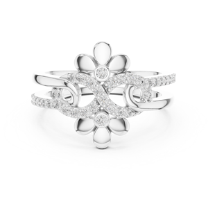 Anillo de Diamantes Cultivados en Laboratorio con Diseño Floral Doble Infinito, Oro Blanco de 18 Quilates con Baño de Rodio, Estilo Minimalista para Compromiso, Fiesta, Boda o Uso Diario - Product Image 1