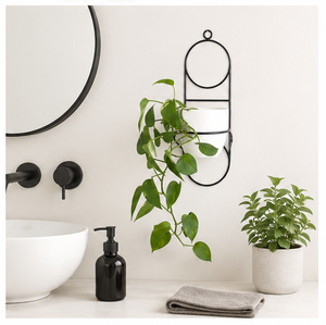 Jardinière murale moderne minimaliste en métal blanc avec cadre en métal noir, style vintage, pot de jardin pour plantes succulentes d'intérieur - Product Image 3