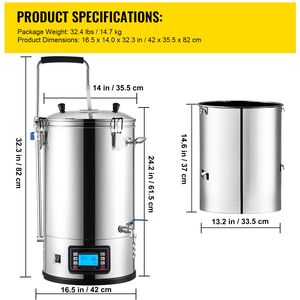 Sistema de Elaboración de Cerveza Casero Todo en Uno con Bomba de 9.2 Gal/35 L, Panel de Control Automático/Manual y Olla de Elaboración de 35 L - Product Image 4