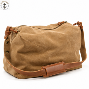 Soft <b>Waxed</b> <b>Canvas</b> Travel Duffel <b>Bag</b> with Padded Shoulder Strap | Tan Brown Weekender Luggage with Zipper Closure for Daily Trips - Product Image 1
