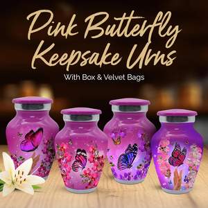 Pink Butterfly Urns Set of 4 - Small <b>Keepsake</b> for Human Ashes with <b>Box</b> & Bags - Pink Urns for Women - Mini Urns for Ashes - Product Image 2