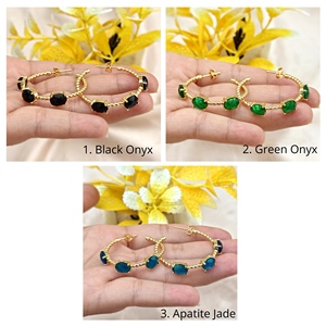 Best selling jewelry oval cut blue apatite jade twisted rope hoop <b>earrings</b> brass 18k gold plated prong set triple gemstone hoops - Product Image 6