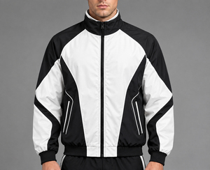 Blouson de course pour homme noir et blanc, coupe-vent, fermeture éclair, col montant, style sportif, idéal pour le printemps - Product Image 2